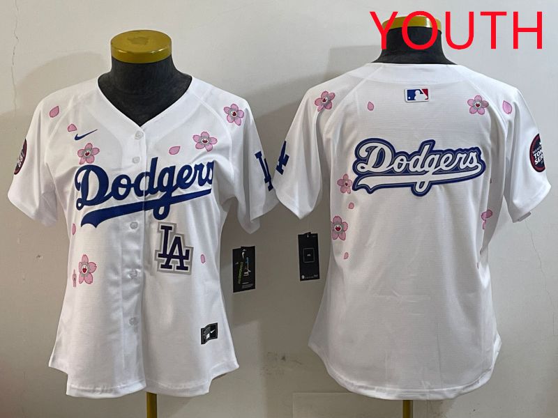 Youth Los Angeles Dodgers Blank White Sakura Edition 2025 Nike MLB Jersey style 18
